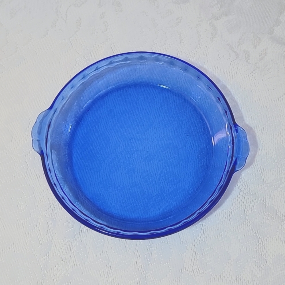 Vintage PYREX Cobalt Blue #229 9½" Deep Dish Pie Plate Fluted Rim Handles USA